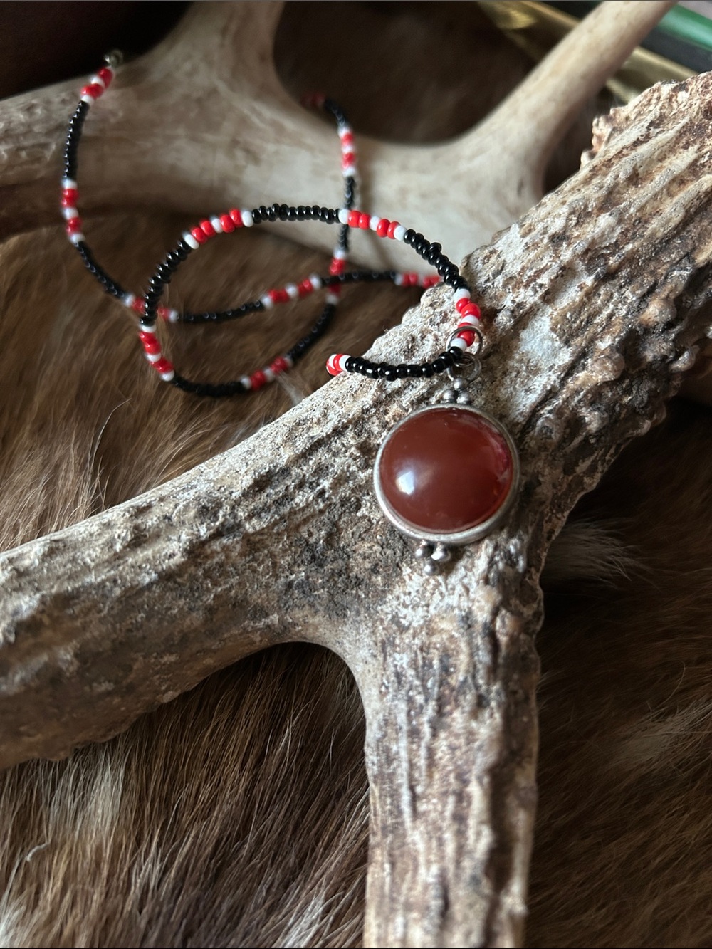 Red Agate Pendant Beaded Necklace - Artisan Style